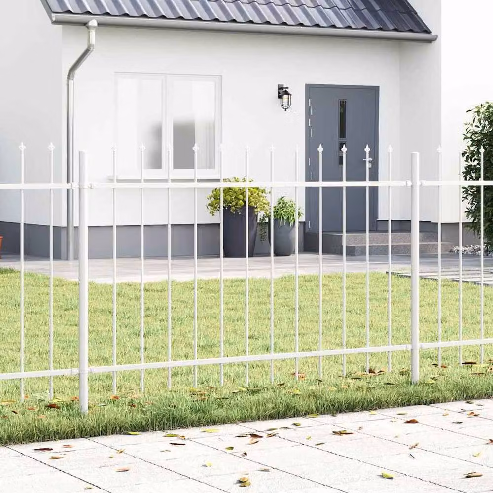 Berkfield Home White Steel Garden Fence with Spear Top, W: 1 m, H: 1.7 m – 2