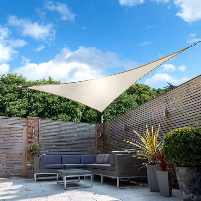 Primrose Ivory Triangle Waterproof Garden Sun Shade Sail Canopy with UV Block and Fixing Kit – 1