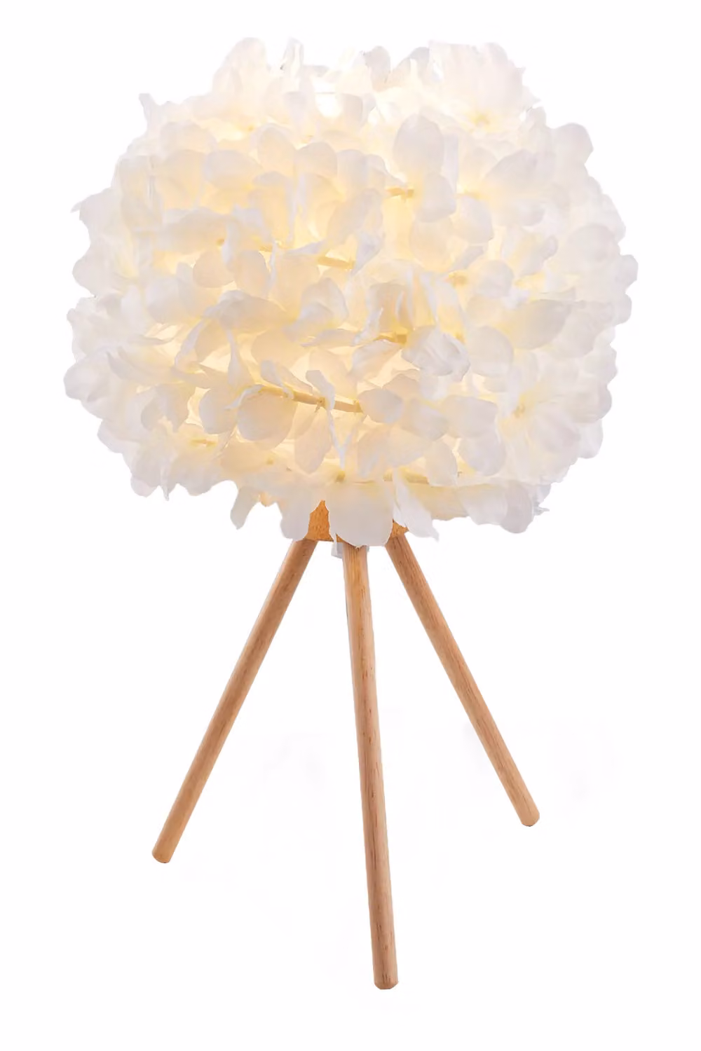 Living and Home Modern Round Table Lamp with White Fabric Lampshade and Wooden Tripod Base – 2