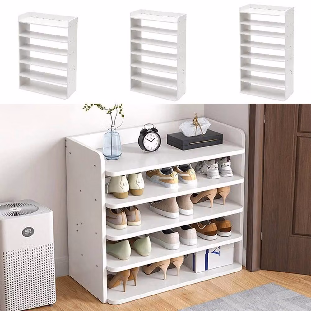 NESTLUNE 7-Tier White Wooden Hallway Shoe Rack with Open Shelves, W: 100 cm, D: 15 cm – 2