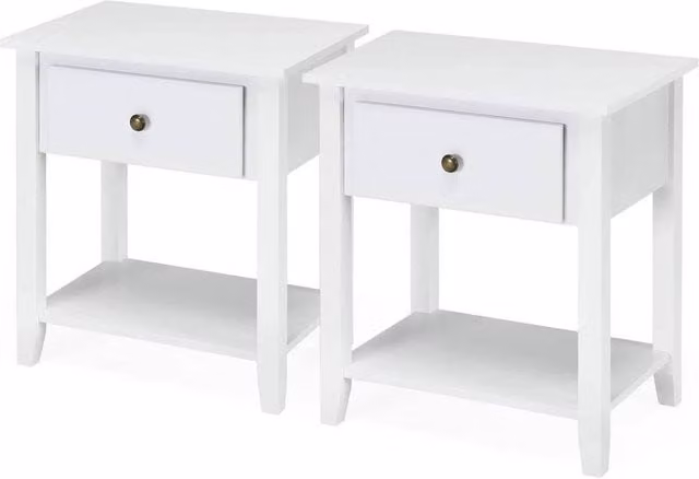 FORGEVIO Set of 2 White Vintage Accent Side Tables with Square MDF Tops