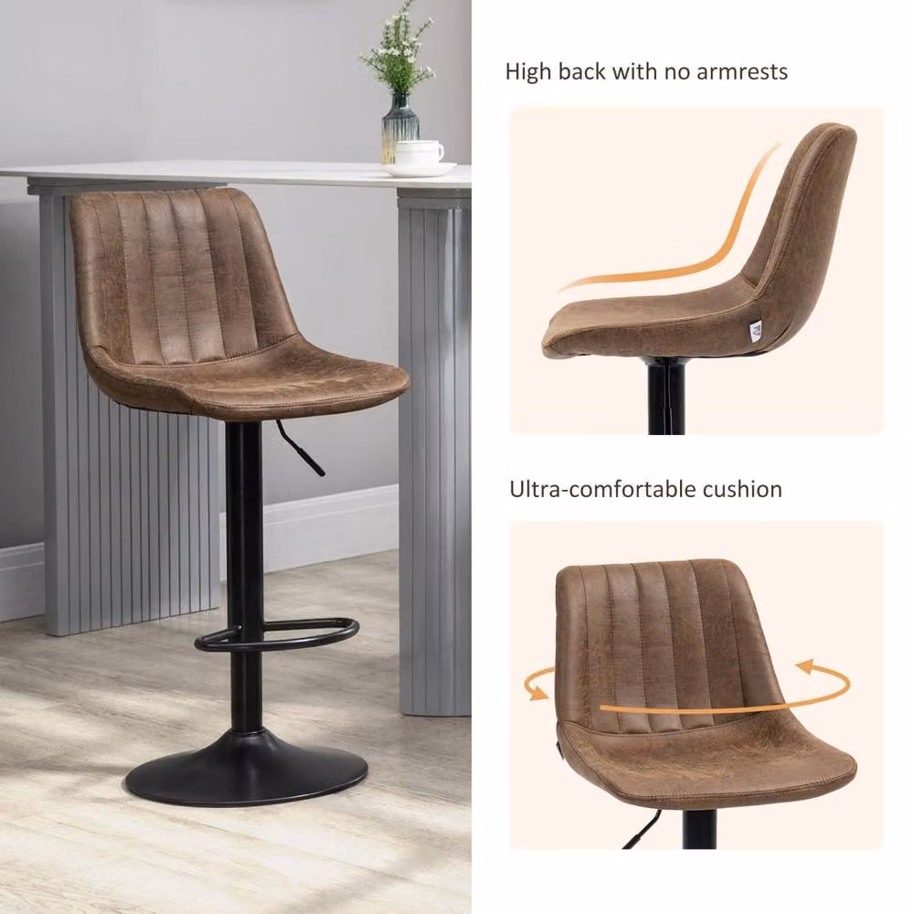 Wyld Haus Rafava Set of 2 Adjustable Brown Faux Leather Breakfast Bar Stools – 5