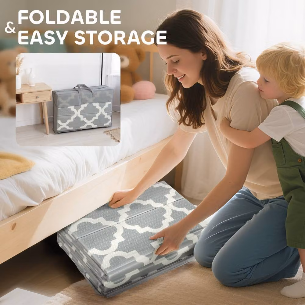 STILVORA Reversible Foldable Baby Play Mat with Playpen Sides, Blue and Multicolour, W: 180 cm, D: 200 cm – 4