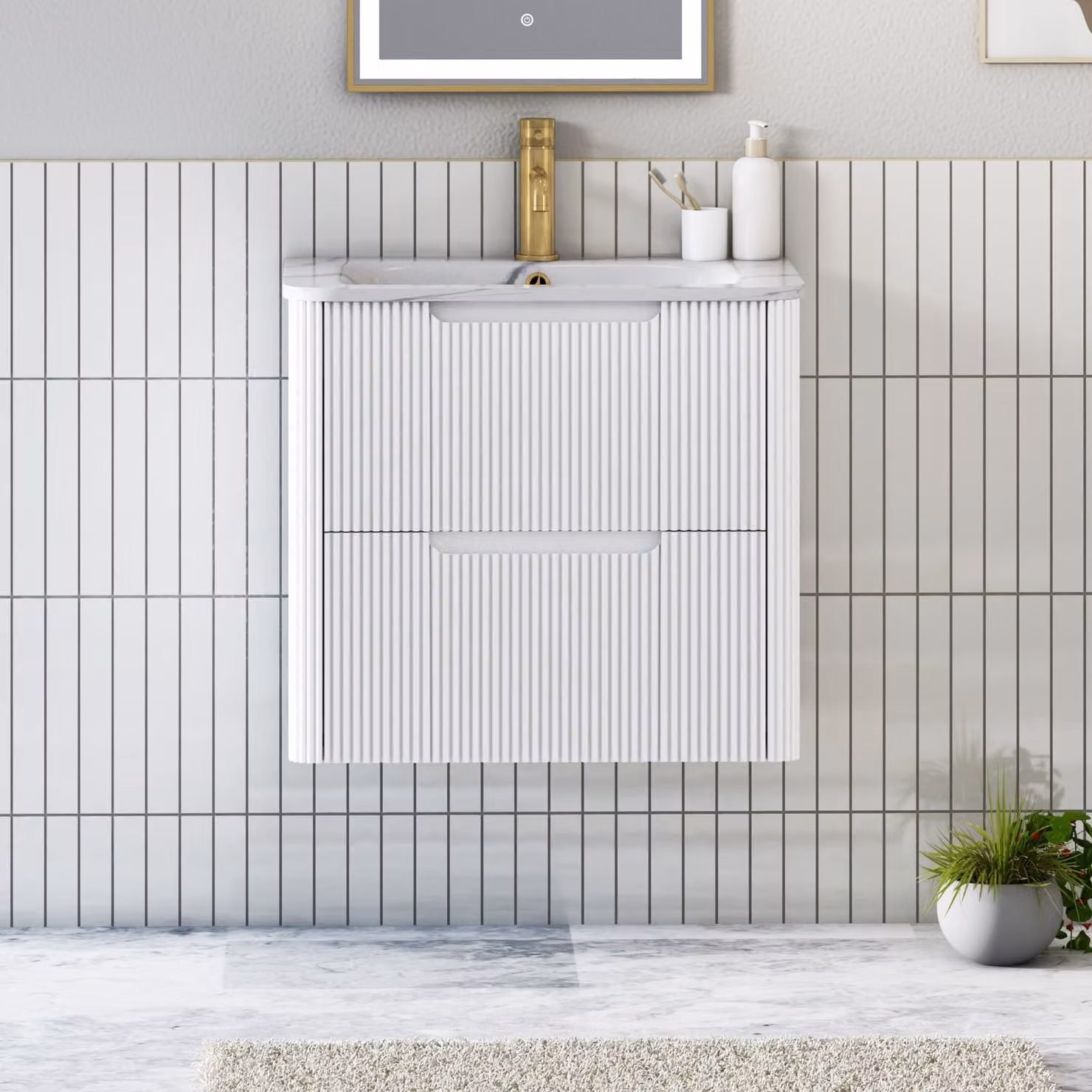 Royal Bathrooms Avenza Matt White Wall Hung Vanity Unit with 2 Soft Close Drawers
