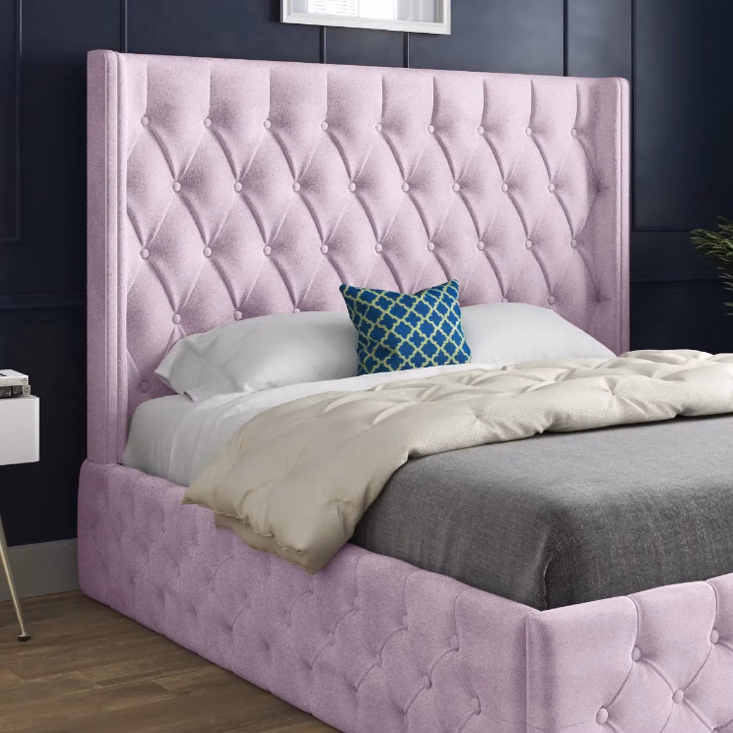 Casani Turin Upholstered Soft Velvet Bed Frame in Pink, W/D/H: 90 x 200 x 137 cm – 2