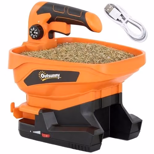 Outsunny Cordless Handheld Seed Spreader with Rechargeable Battery, Orange – 1
