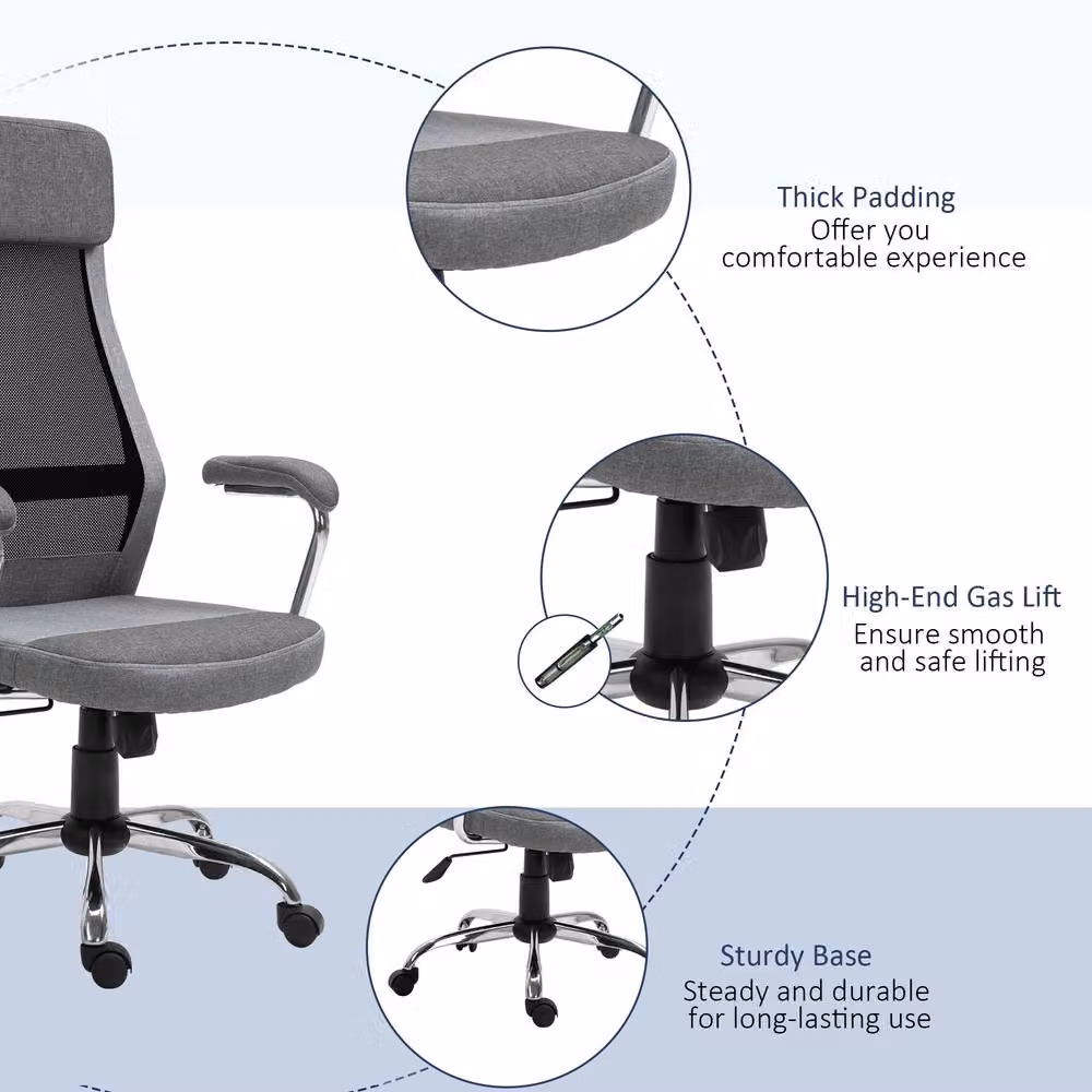 STILVORA Grey Fabric Task Chair with Armrests and Swivel Castors – 5