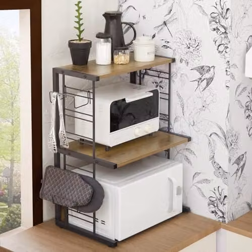 SoBuy Industrial Kitchen Appliance Storage Rack with Adjustable Shelves in Brown and Black – 3