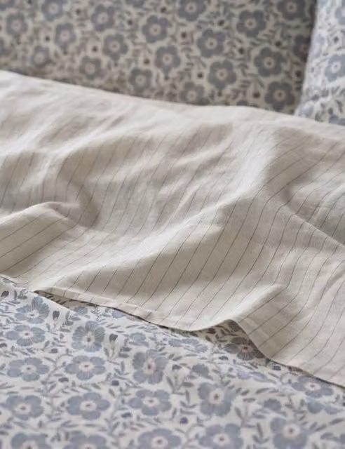 Piglet In Bed Linen Rich Folk Floral Flat Sheet, Grey Mix, W: 90 cm, L: 190 cm