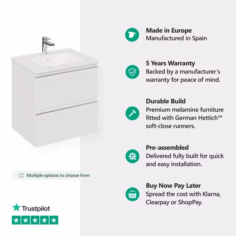 Banyetti Vatilla 1200mm Wall Hung Vanity Unit with Veneto 2 Tap Hole Basin, Gloss White, W: 120 cm, D: 45 cm, H: 59 cm – 2