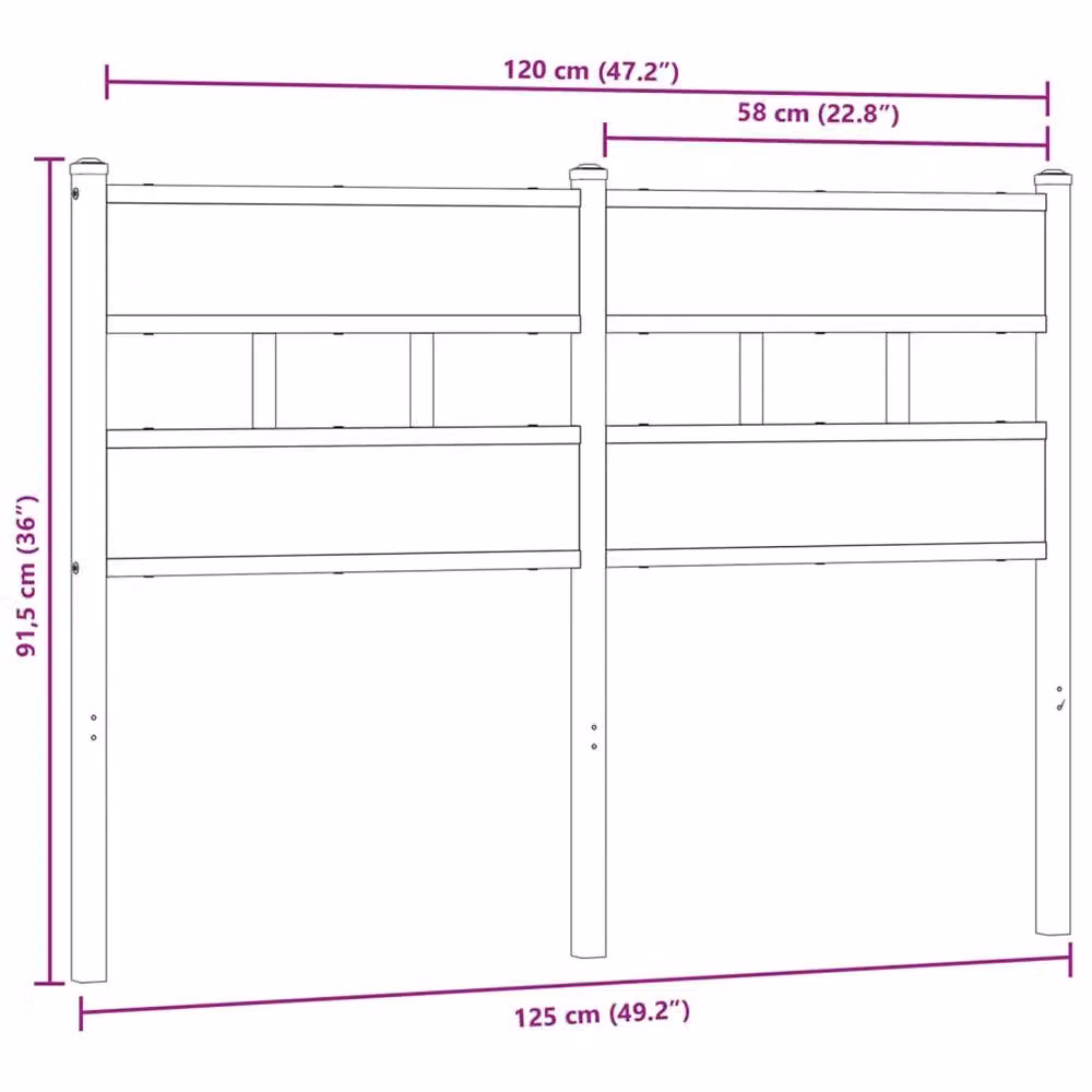 Berkfield Home Smoked Oak Headboard in Brown, Iron and Engineered Wood, Width: 120 cm – 4