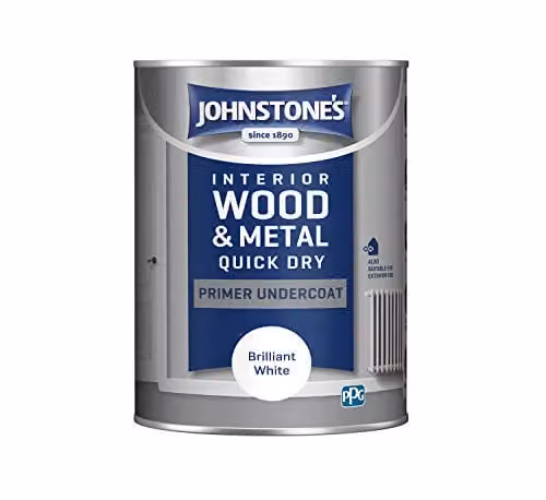 Johnstone's Quick Dry Gloss Primer Undercoat for Interior Wood and Metal, Brilliant White, Water Based, 1.25 L