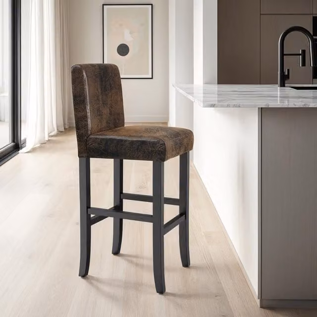 tectake Set of 2 Modern Breakfast Bar Stools in Brown Synthetic Leather