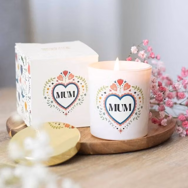 Uniqueful French Tulip Pillar Candle with Floral Heart Design in White and Multicolour