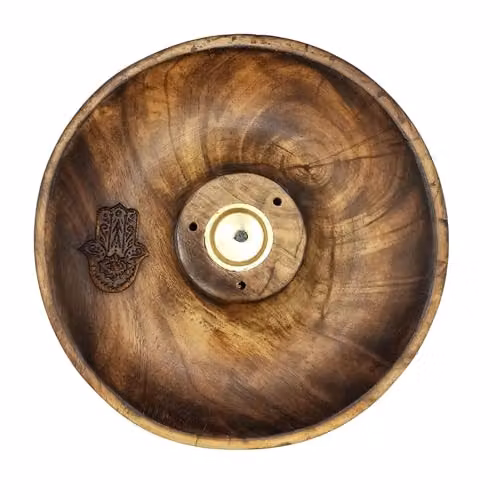 KDMD Hamsa Round Wooden Incense Stick and Cone Burner Disc in Brown – 1