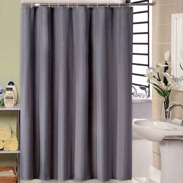 NESTLUNE Grey Polyester Fabric Shower Curtain, Waterproof and Mould Resistant with Weighted Hem