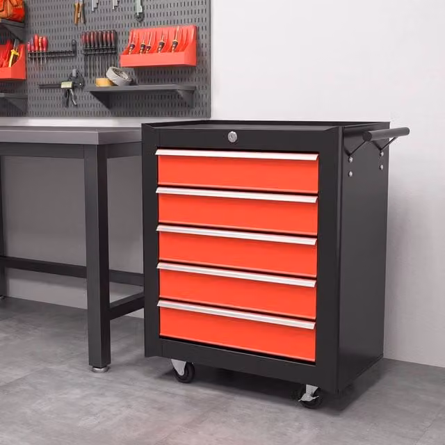 STILVORA Red Steel Tool Chest with 5 Drawers and Wheels – 1