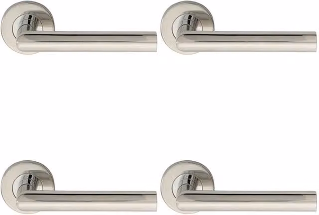 Loops 4x Pair Straight Mitred Bar Handles on Round Rose with Concealed Fixings in Polished Silver Stainless Steel