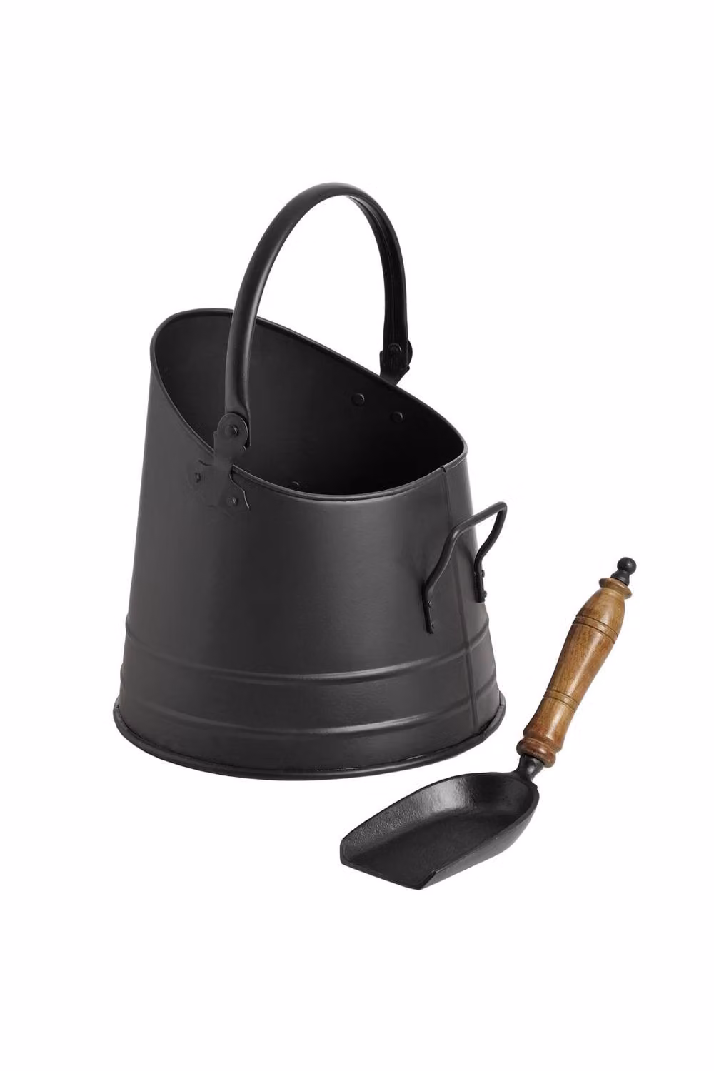 KDMD Black Steel Coal Bucket with Teak Wood Handle Shovel Fire Tool Set – 2