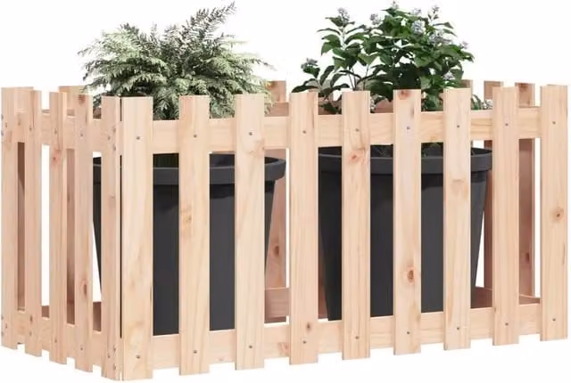 Berkfield Home Garden Wooden Raised Bed with Fence Design in Beige, W/D/H: 100 x 50 x 50 cm