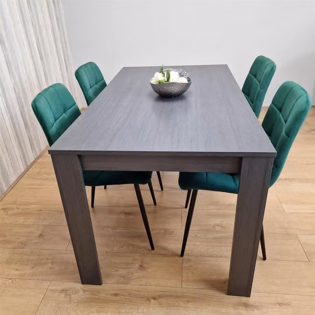 Kosy Koala Modern Rectangular Dining Table and 4 Green and Grey Velvet Chairs Set
