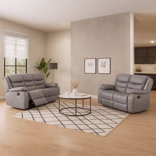 Furnishings For Less UK Venice 3 + 2 Grey Leather Manual Reclining Sofa Suite – 1