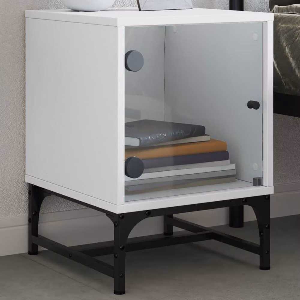 Berkfield Home Bedside Cabinets with Glass Doors, 2 Pack, White, W/D/H: 35 x 37 x 50 cm – 2