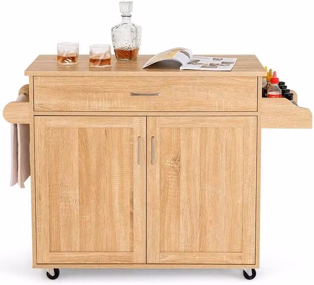 VOGREX Kitchen Island Rolling Cart with Shelves and Drawer in Sand