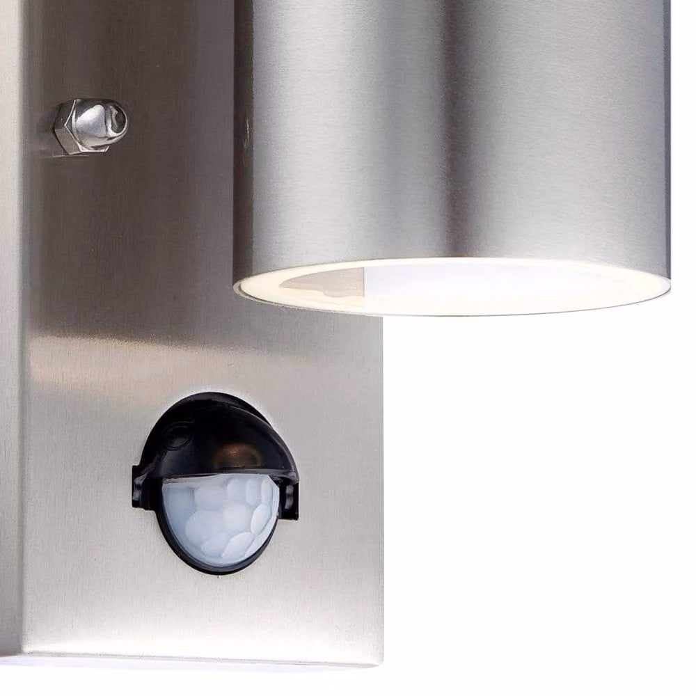 First Choice Lighting Blaze Set of 2 Silver Stainless Steel Motion Sensor Wall Lights – 3
