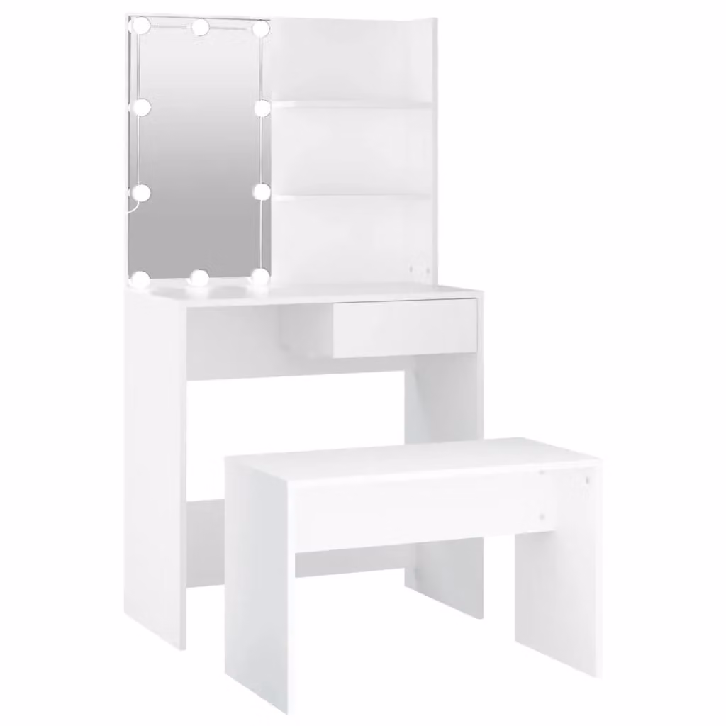 Berkfield Home Hollywood LED Dressing Table Set in White Matt MDF – 2