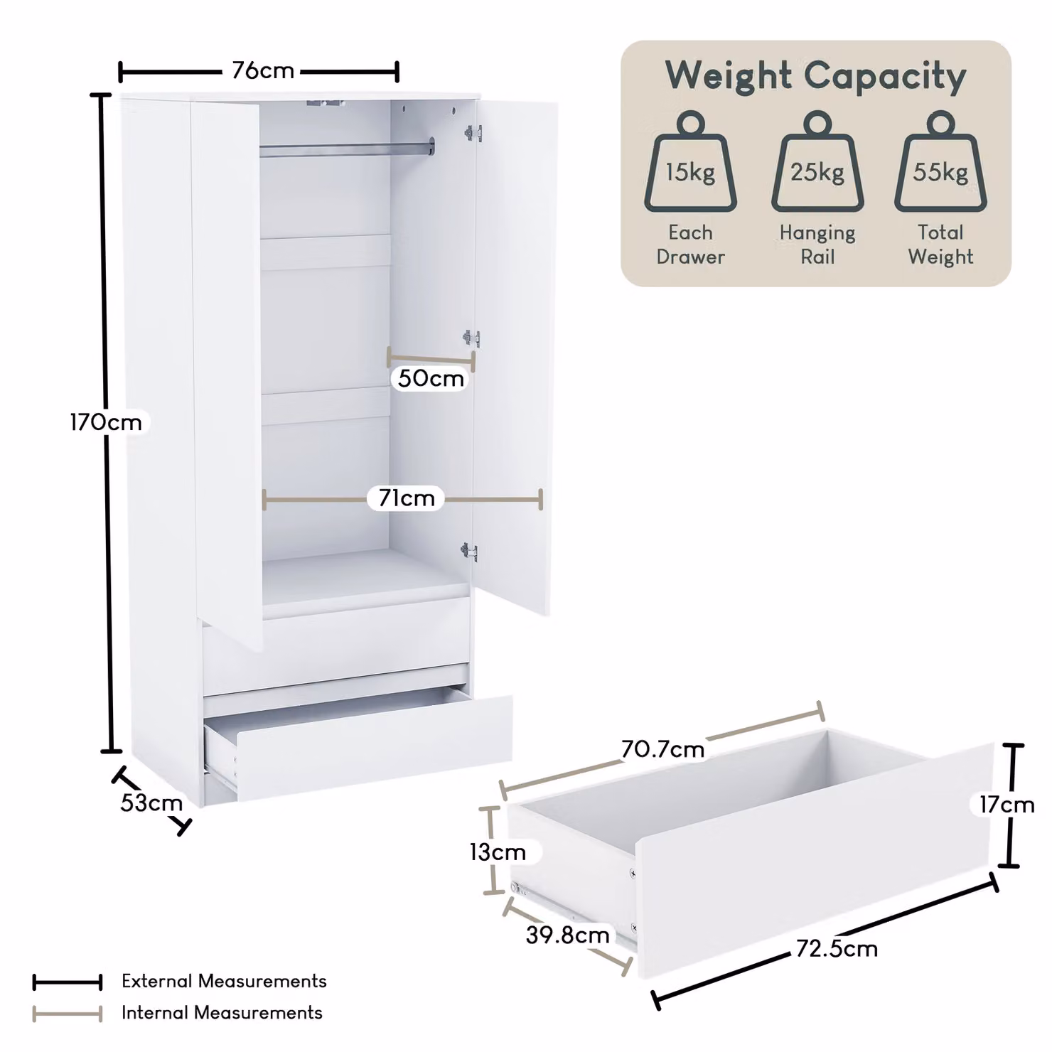 Vida Designs Denver 2 Door Wardrobe with Drawers in White Matt MDF – 2