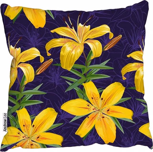 Andrew Lee Yellow Lily Floral Cushion, 60 x 60 cm