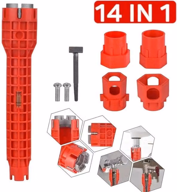Nordara 14-in-1 Multifunction Tap Spanner and Faucet Sink Wrench Tool in Red – 1