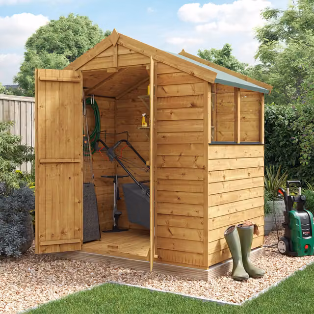 BillyOh Keeper Overlap Apex Wooden Garden Shed in Brown with Window