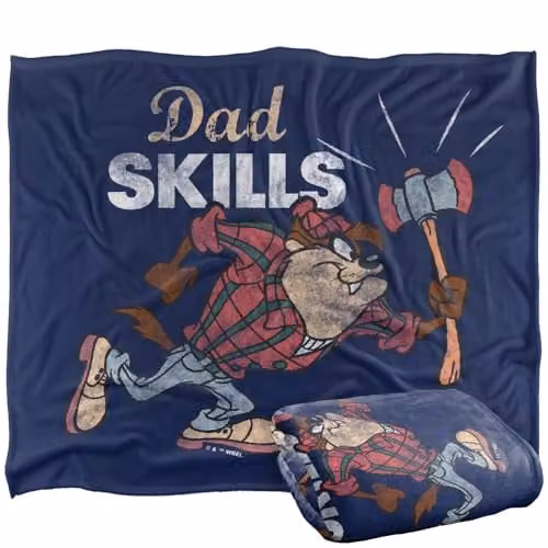 Warner Bros. Looney Tunes Taz Dad Skills Super Soft Fleece Throw Blanket, Multicolour, W: 152 cm, D: 127 cm – 1