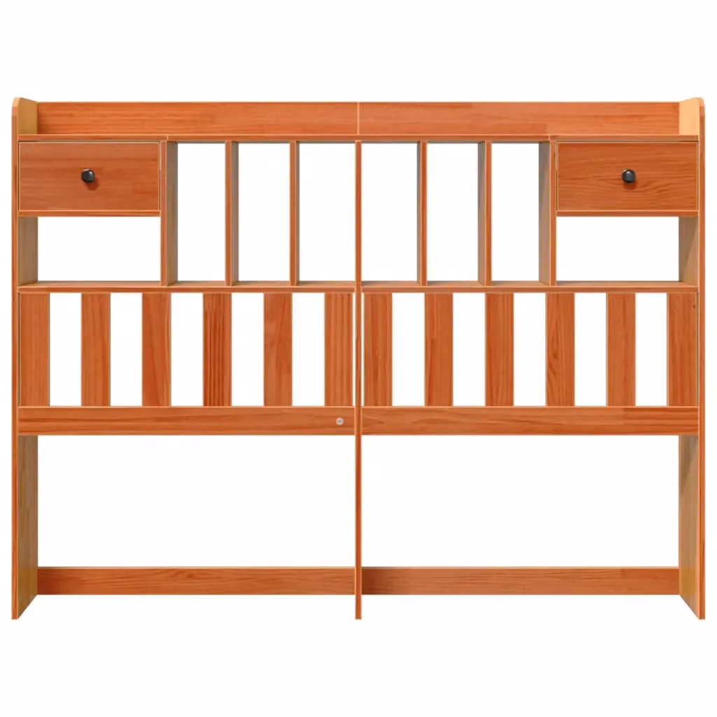 Berkfield Home Rustic Solid Pine Headboard with Integrated Nightstands and Storage in Wax Brown, 160 cm – 3