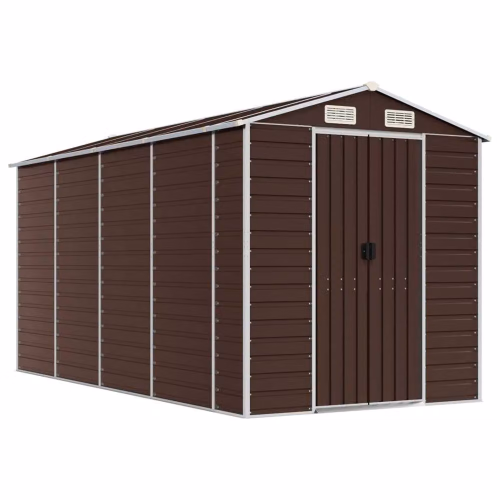 Berkfield Home Brown Galvanised Steel Gable Garden Shed W/D/H: 191 x 385 x 198 cm – 3