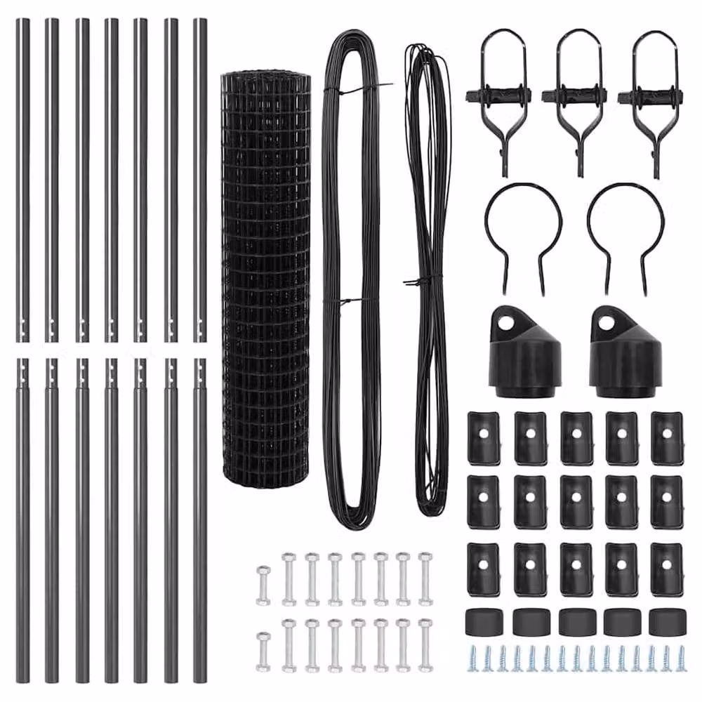 Berkfield Home Euro Fence with 7 Round Posts, Grey Galvanised Steel, W: 10 m, H: 1 m – 5