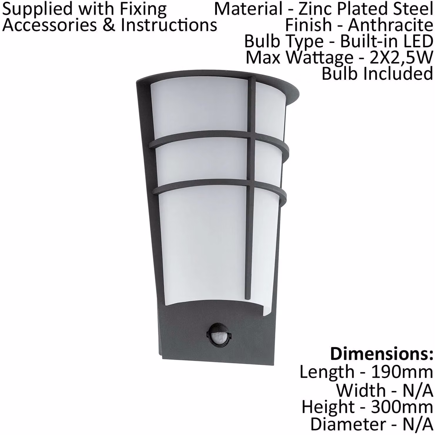 Loops 2 Pack Anthracite Steel Outdoor Wall Lights with PIR Motion Sensor and 2.5W LED – 2
