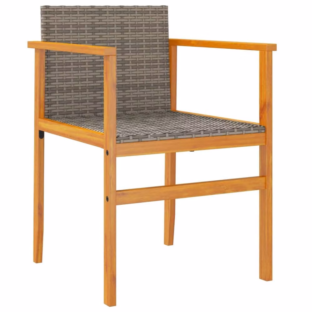 Berkfield Home Set of 2 Grey Poly Rattan and Solid Wood Garden Chairs with Armrests and Cushions – 4