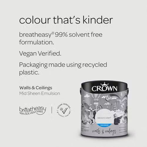 Crown Seldom Seen White Mid Sheen Walls and Ceilings Emulsion 2.5 l – 2