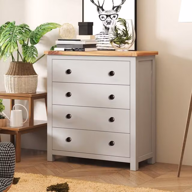 Cabinet Bits Argenta 4 Drawer Chest of Drawers in Light Grey with Brass Knobs