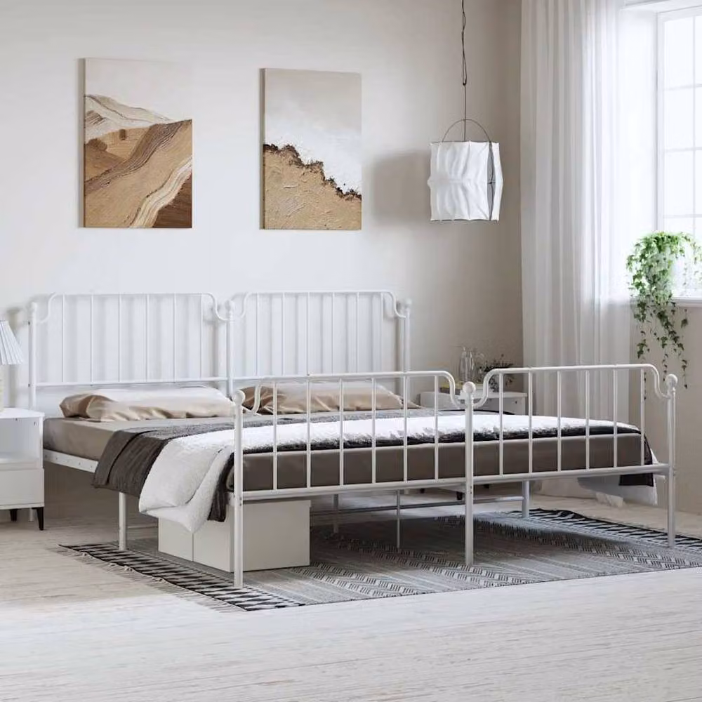 Berkfield Home Metal Bed Frame with Headboard and Footboard in White, W/D/H: 193 x 203 cm – 2