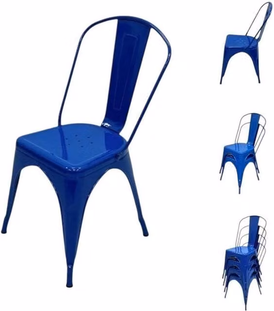 NESTLUNE Blue Metal Tolix Industrial Dining Chair