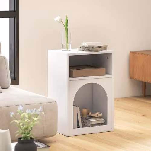 HOMCOM Modern White Bedside Table with 2 Open Compartments, W/D/H: 40 x 30 x 60 cm – 3