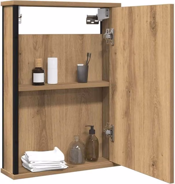 Berkfield Home Artisan Oak Bathroom Mirror Cabinet, Brown, W/D/H: 42 x 12 x 60 cm – 1