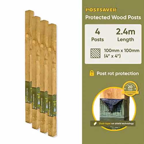 Postsaver Brown Square Wood Fence Posts, Pack of 4, 8 ft Long – 2