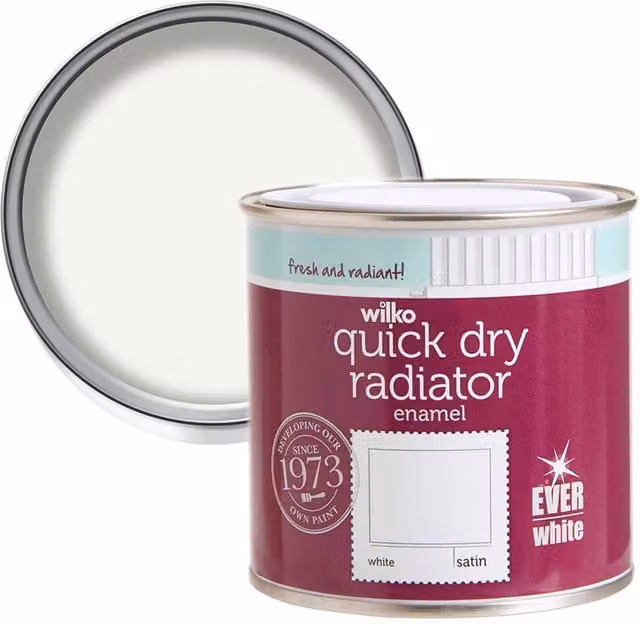 wilko Quick Dry Satin Radiator Enamel Paint, White, 250ml