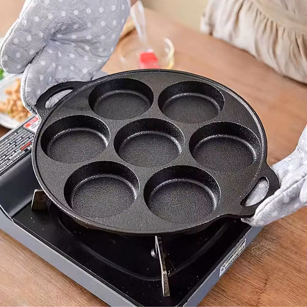 NESTLUNE 7-Hole Cast Iron Egg and Pancake Frying Pan, Black, W: 100 cm, D: 15 cm, H: 15 cm – 3