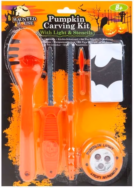 VFM e-Store Halloween Pumpkin Carving Set and Stencils in Orange